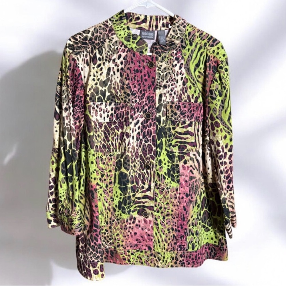 Additions by Chicos Multicolor Animal Print Button Down Shirt